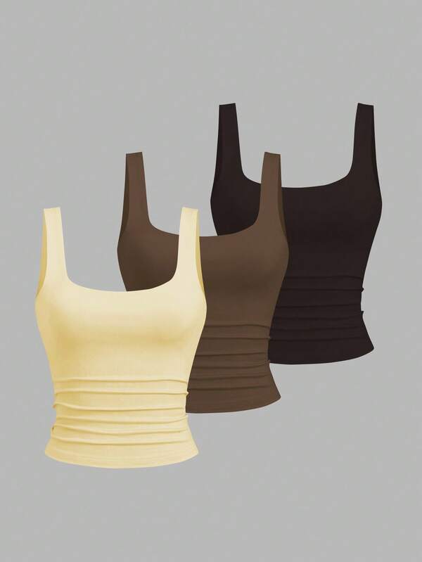 Sweetra Women's Casual Pleated Scoop Neck Tank Top, Summer