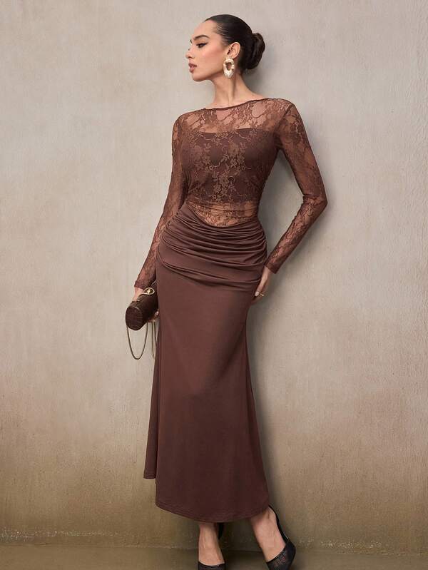 Modelyn Women's Elegant Lace Patchwork Dress, Suitable For Party Elegant Party Dresses